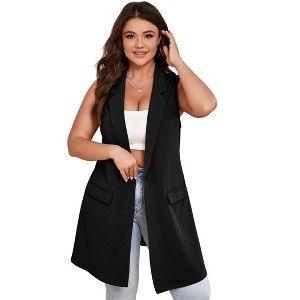 YESFASHION Women's Plus Size Sleeveless Blazer Lapel Single Button Casual Work Office Jacket Vests with Pockets - 1 of 4