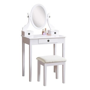 Makeup Vanity Table and Stool Set, White - 1 of 4