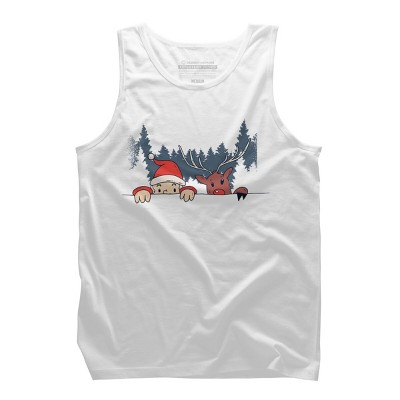 Men's Design By Humans Christmas Santa And Rudolph Peaking By rasok Tank Top