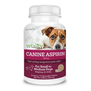 Vetality Canine Aspirin for Dogs, Fast Pain Relief, Large Dogs, 120 Chewable Tables, Liver Flavor - 1 of 4