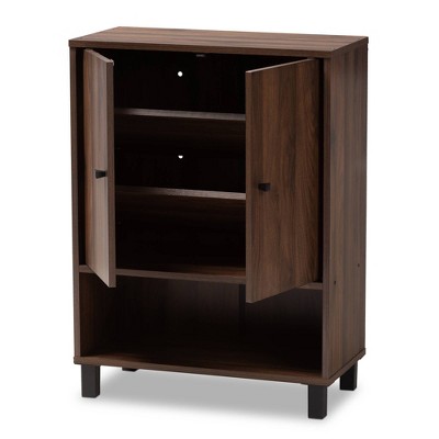 Walnut Brown 2-Door Wood Entryway Shoe Storage Cabinet