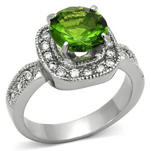 Slickblue Women's Polished Stainless Steel Halo Ring – Peridot Synthetic Glass, No Plating, size 5-10 - 1 of 4