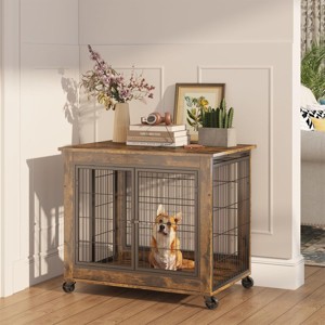 Furniture Style Dog Crate End Table,Double Doors Wooden Wire Dog Kennel with Pet Bed,Decorative Pet Crate Dog House Indoor for Small Medium Dog - 1 of 4