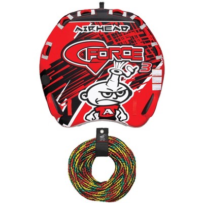 AIRHEAD AHGF-3 G-Force 3 Triple Rider Inflatable Towable Tube w/ 60' Tow Rope