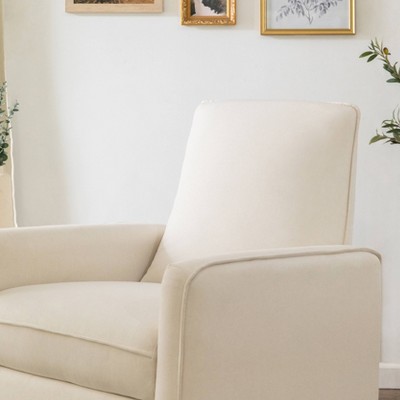 Cream Eco-Weave Swivel Recliner with Wood Base