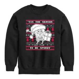 Boys' - SpongeBob SquarePants - Spongebob Xmas Sweater Graphic Long Sleeve Fleece Sweatshirt - 1 of 4