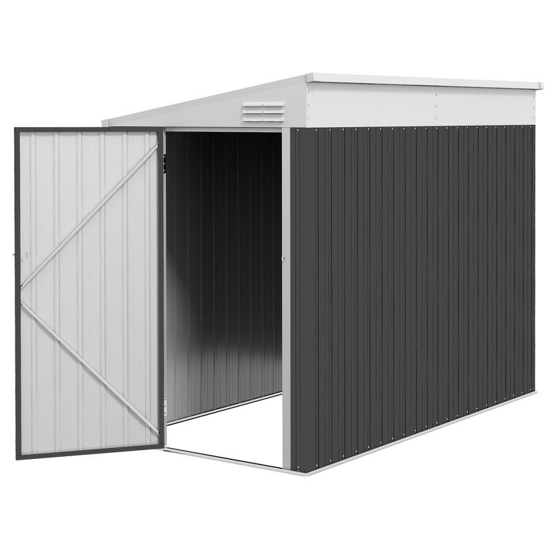 Outsunny 4' x 8' Steel Garden Storage Shed, Lean to Shed Outdoor Metal Tool House with Lockable Door & Air Vents for Backyard Patio Lawn, Dark Gray, 4 of 7