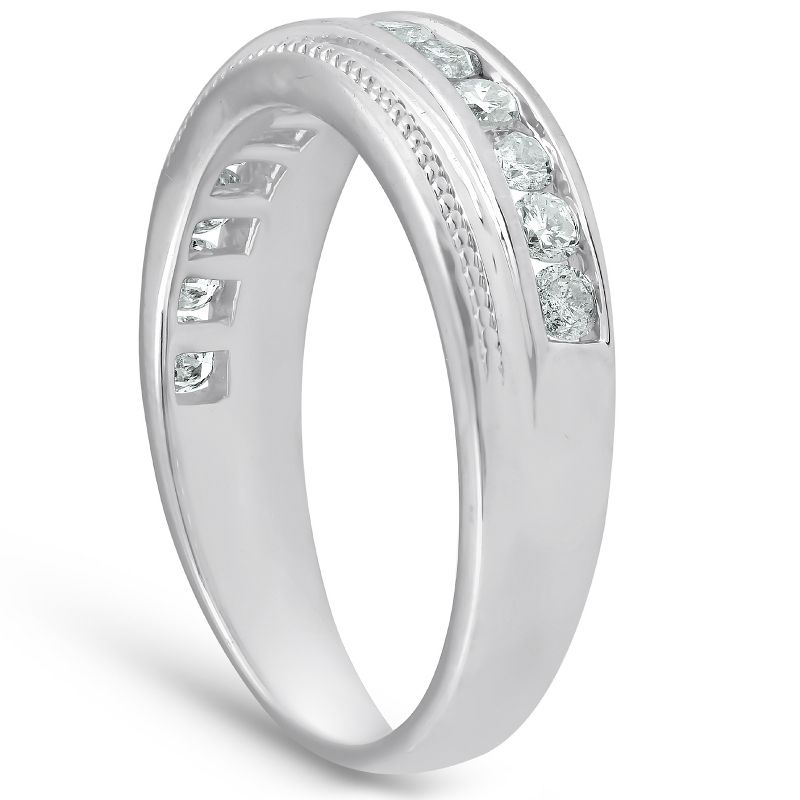 Pompeii3 1/2 Ct Mens Diamond Wedding Ring With Bead Accent High Polished 10k White Gold, 2 of 5