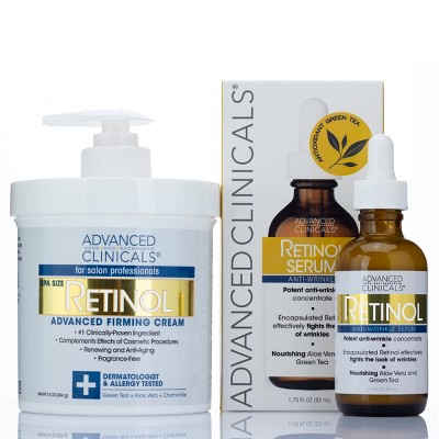 Advanced Clinicals Retinol Body Cream + Retinol Face Serum. Anti-Aging Bundle for Wrinkles and Fine Lines. Two Piece Set