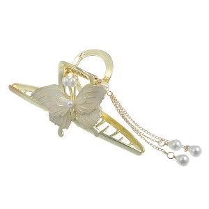 Unique Bargains Women's Pearl Long Tassel Metal Cute Butterfly Hair Claws Gold Tone 4.33"x1.57"x2.17" 1Pc - 1 of 4