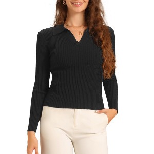 INSPIRE CHIC Women's Turndown Collar V Neck Sweater Top - 1 of 4