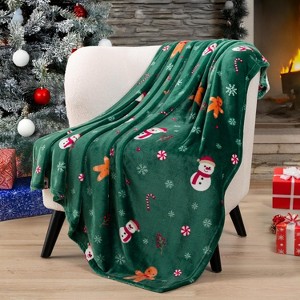Lomsoe Christmas Gingerbread Throw Blanket, Green Holiday Christmas Flannel Blanket, Warm Winter Cabin Throw. - 1 of 4