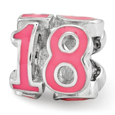 Black Bow Jewelry Sterling Silver Pink Enameled Number 18 3-Sided Bead Charm