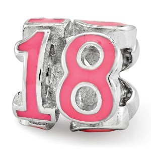 Black Bow Jewelry Sterling Silver Pink Enameled Number 18 3-Sided Bead Charm - 1 of 3