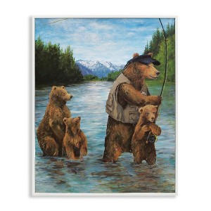 Stupell Industries Brown Grizzly Bear Family Fishing Mountain Lake Landscape Black Framed Giclee Art - 1 of 4