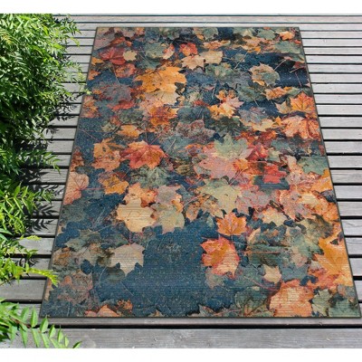 Fall Leaves Multi-Color Synthetic Rectangular Indoor/Outdoor Rug