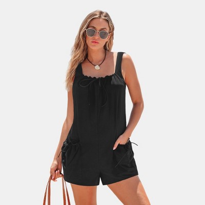 Women's Chic Sleeveless Romper with Drawstring Waist - Cupshe-XL-Black