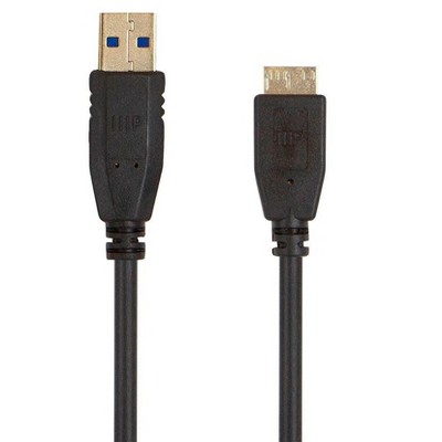 Monoprice USB 3.0 Type-A to Micro Type-B Cable - 6 Feet - Black, Compatible With Charging Samsung Galaxy S5, External Hard Drive, Note 3/N9000
