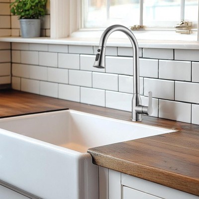 DOMETOUR High Arc Single Handle Stainless Steel Brushed Nickle Kitchen Faucets with Pull Down Sprayer