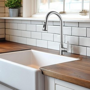 DOMETOUR High Arc Single Handle Stainless Steel Brushed Nickle Kitchen Faucets with Pull Down Sprayer - 1 of 4