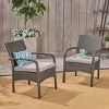 Outdoor PE Rattan Dining Chairs Set Of 2,Fabric Upholstered Dining Chair With Iron Frame,Rattan Patio Lounge Armrests Chair-Coolbibila - 3 of 4
