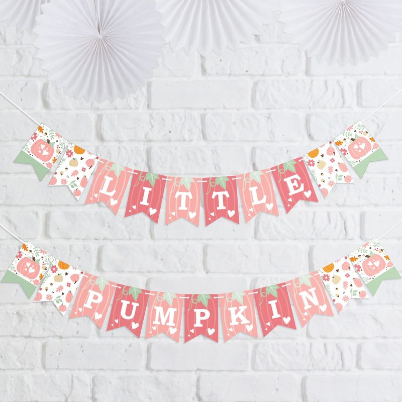 Big Dot of Happiness Girl Little Pumpkin - Fall Birthday Party or Baby Shower Mini Pennant Banner, 1 of 8