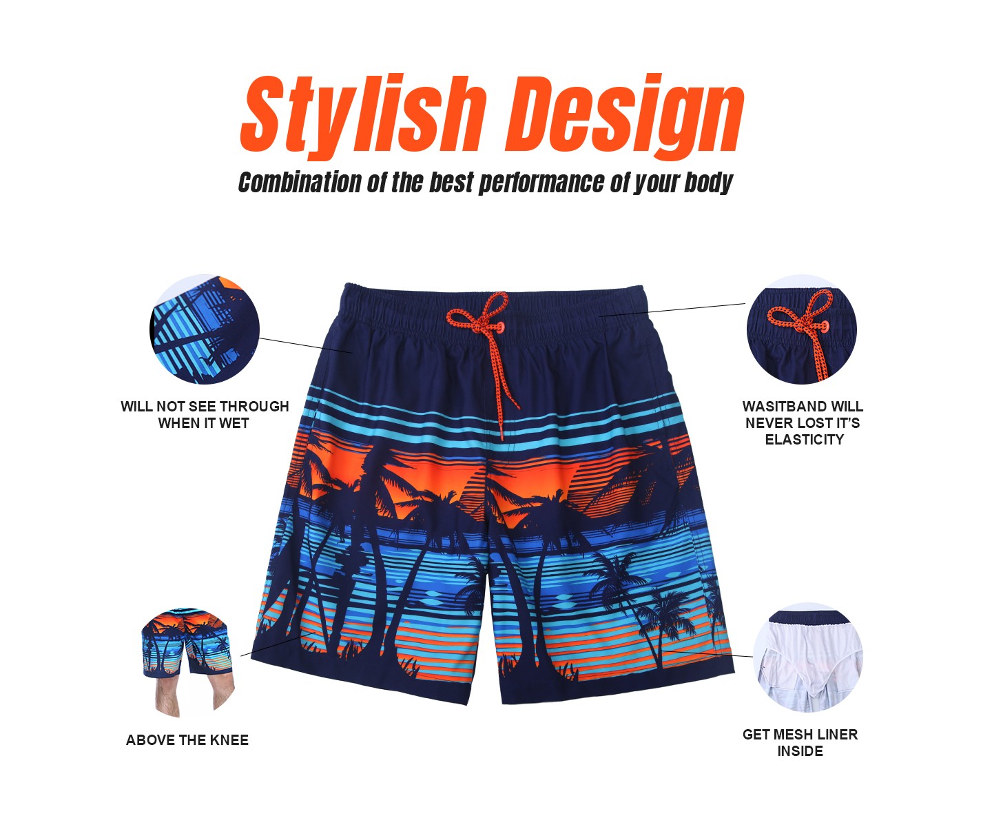 Rokka&Rolla Men's 8'' Swim Trunks-Tropical Palm, size Large — фото 6