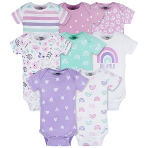 Onesies Brand Baby Girls' Short Sleeve Onesies® Bodysuits - Rainbow Floral - 12 Months - 8-Pack - 1 of 4