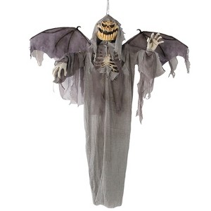 Jack-O'-Lantern Skeleton Scarecrow with Wings Halloween Costume Scarecrow - Gray One Size - 1 of 2