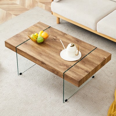 GlasFlength Square Coffee Table, Modern and Stylish Design, Suitable for Living Room, Patio, Bedroom, Brown, 43.3" * 23.6" * 16.5"