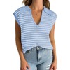 Women's V Neck Cap Sleeve Summer Sweater Tops 2025 Striped Casual Loose Knit Vest - 3 of 4