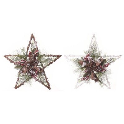 Transpac Pinecone Star Set of 2 Artificial Wreaths Multicolored Decorative Wall Accents for Home Decor and Gifts