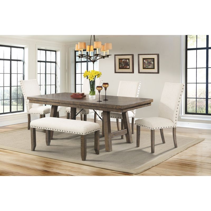 Dex 6pc Extendable Dining Table Set, 4 Upholster Side Chairs And Bench Walnut Brown/ Cream - Picket House Furnishings, 1 of 16