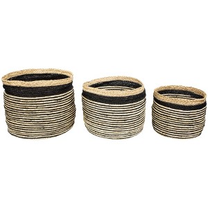 Northlight Set of 3 Tan and Black Striped Seagrass Storage Baskets with Braided Trim 17" - 1 of 4