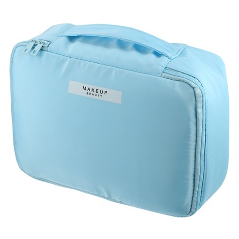 Unique Bargains Blue Makeup Bag Cosmetic Travel Bag Large Makeup Bag Make  Up Brush Organizer Bag Toiletry Bag for Women 1 Pc