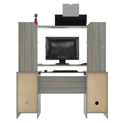 Smoke Oak Computer Work Center with Hutch and Storage