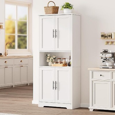 必填70in Tall Kitchen Pantry Cabinet, Freestanding Storage Cabinet with 4 Doors and Adjustable Shelves, for Dining Room,Living Room