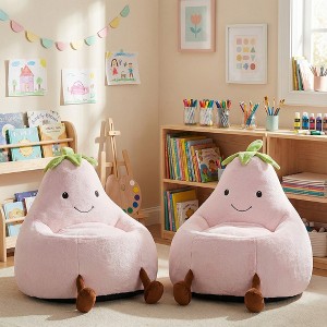 Spassway 2-Piece Cartoon Eggplant Bean Bag Chairs with Faux Rabbit Fur Cover for Kid Memory Foam Bean Bag Sofa Reading Seats for Playroom Living Room - 1 of 4