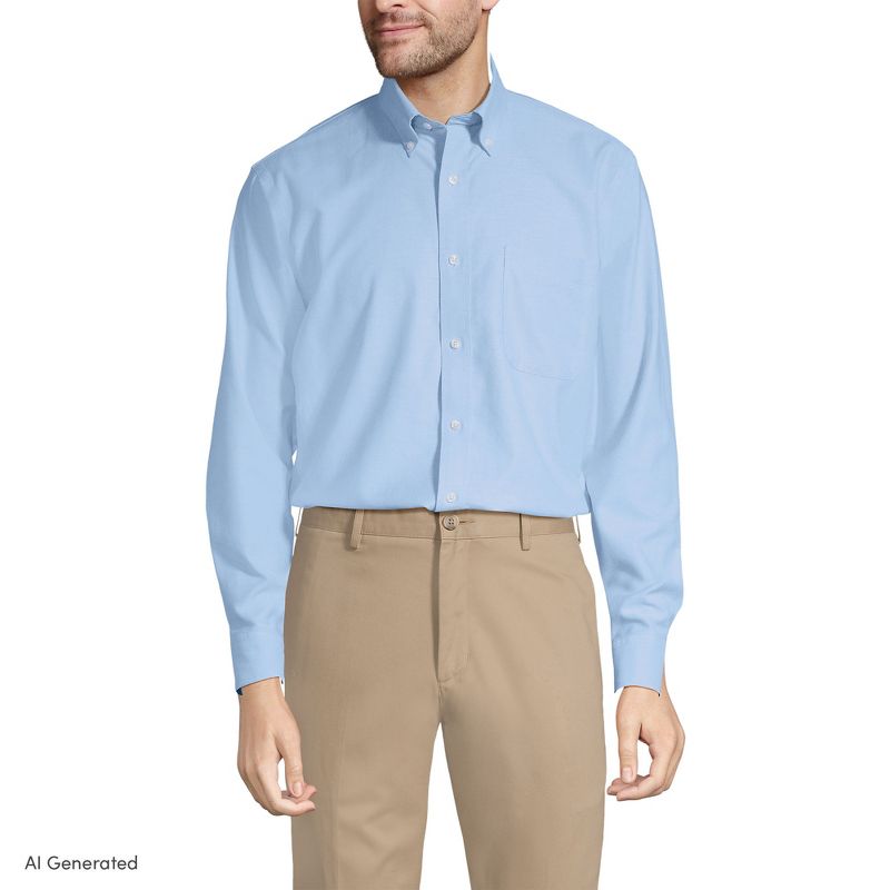 Lands' End Men's No Iron Supima Cotton Oxford Dress Shirt - 14.5 / 32-33 - Blue