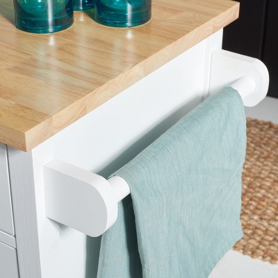 White and Natural Wood Kitchen Cart with Storage