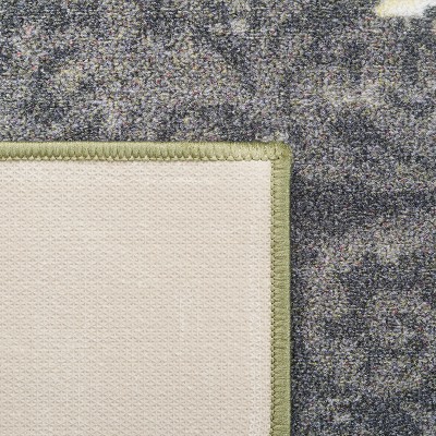 Gray and Pink Floral Pattern Square Wool Area Rug