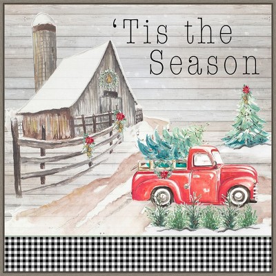 Holiday Red Truck and Barn Canvas Wall Art