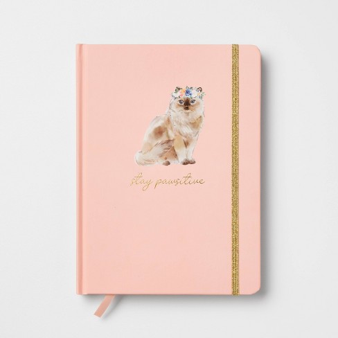 240pg College Ruled Journal 8"x6" Stay Pawsitive - Threshold™: Hard Cover, Lined Paper, Pink, FSC Certified - image 1 of 3