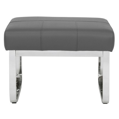 Rectangular Smoke Gray Chrome Blended Leather Ottoman