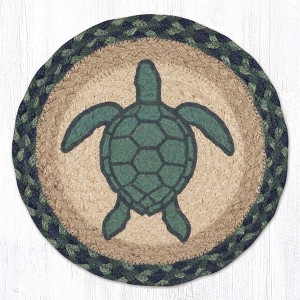 Earth Rugs Aqua Turtle Round Trivet – 10" Sea Life Print on Braided Natural Jute - 1 of 3