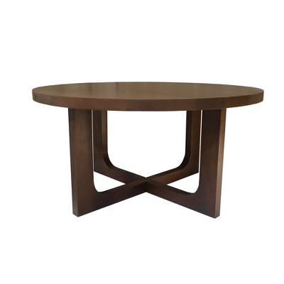 HomeRoots 36" Brown Solid Wood Round Cross Legs Coffee Table