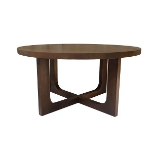 HomeRoots 36" Brown Solid Wood Round Cross Legs Coffee Table - 1 of 4