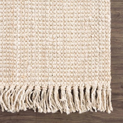 Beige Handwoven Jute Area Rug with Natural Fringe, 3' x 5'