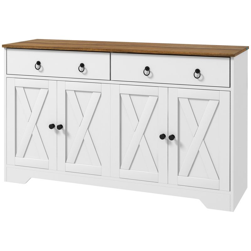HOMCOM Sideboard Buffet Cabinet, Farmhouse Coffee Bar Cabinet with 2 Drawers, Barn Doors and Adjustable Shelves for Living Room, Dining Room, White, 4 of 7
