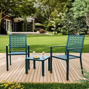 3-Piece Bistro Set, Outdoor Bistro Set, Stackable Metal Square Table and Chairs, Blue - 1 of 4